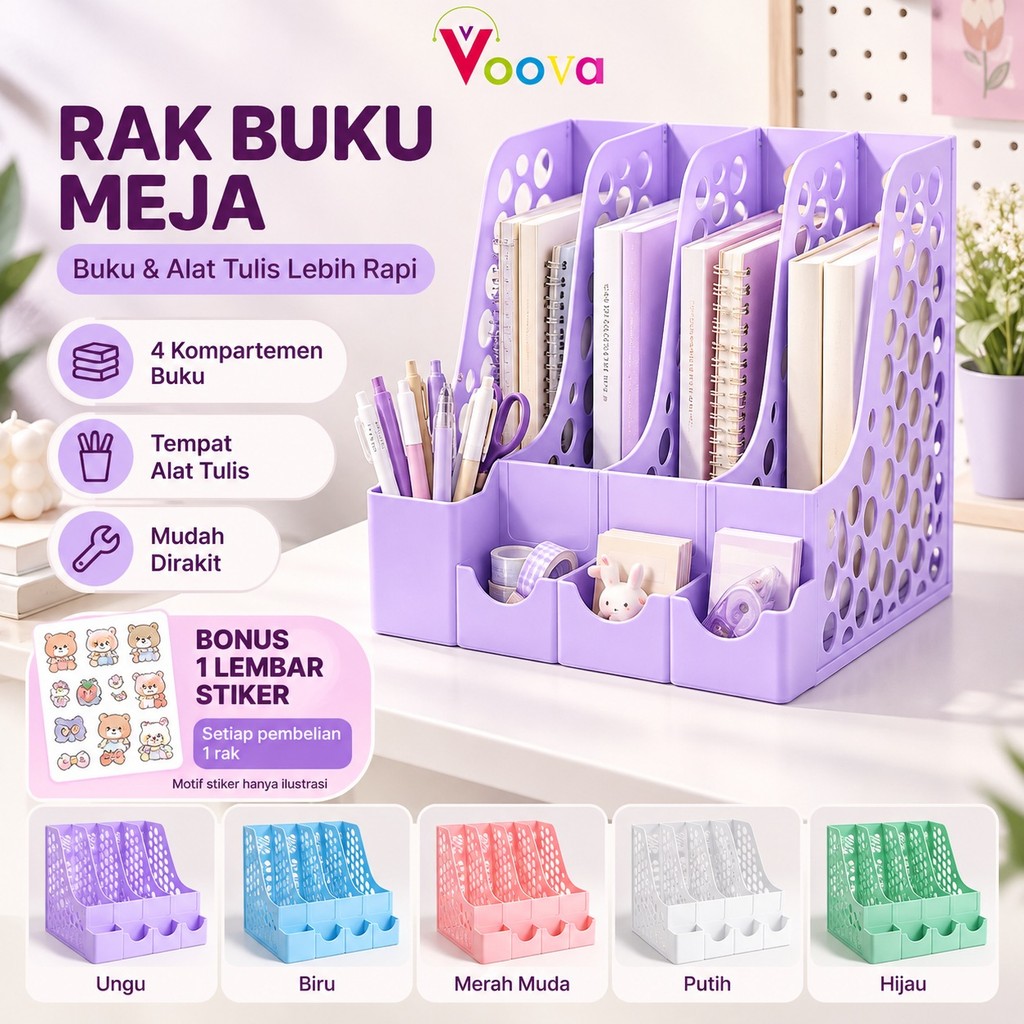 VOOVA Rak File Box Organizer Meja Kantor Minimalis Tempat Penyimpanan Dokumen A4 Folder