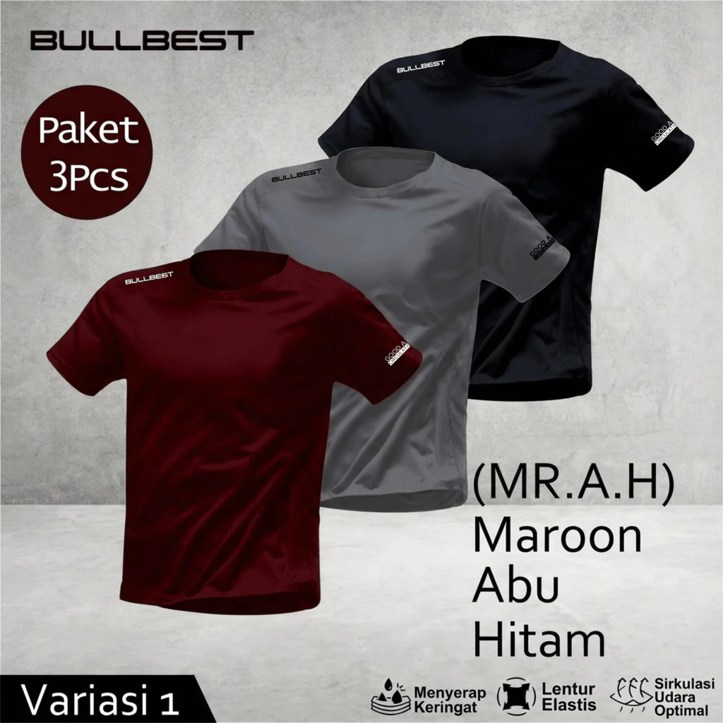 Paket 3 pcs Kaos Baju Olahraga Pria T-Shirt Jersey Lari KOZZO Bahan Dry Fit Breathable