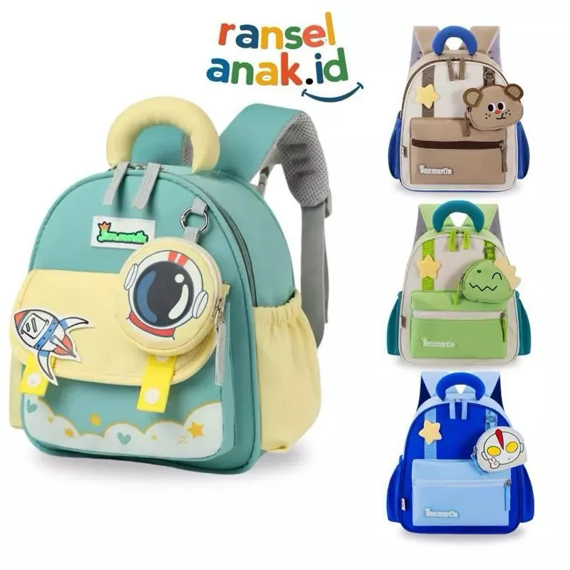 Flips Kidz - Tas SD & TK Premium Viral San Martin Fashion Free Pouch Karakter Hewan Korean Style