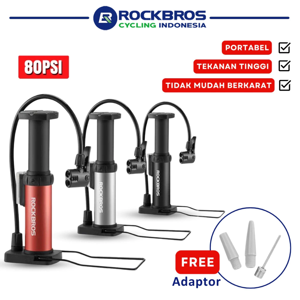 ROCKBROS Pompa Sepeda Kaki 80PSI Schrader Presta Floor Pump Anti Bocor Multi Valve | RCI