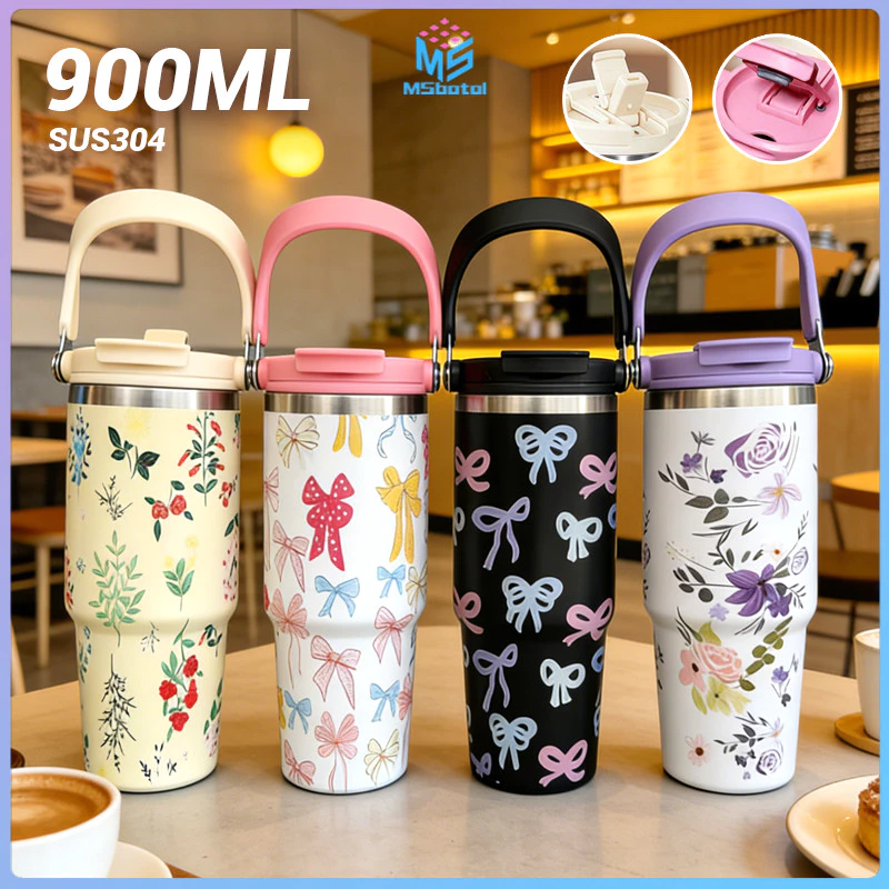 [COD]  Tumbler 900ml Stainless Steel Motif Aesthetic Kupu Kupu Pita  Tahan Panas Dingin 12 Jam Stainless Steel 304 Vakum Insulated