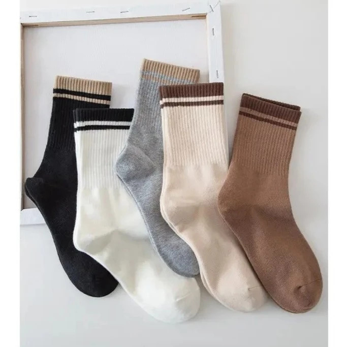 LAAPAKA - Kaos Kaki Sporty Panjang Stocking Tebal Olahraga Ankle Motif Strip 2 Garis Two