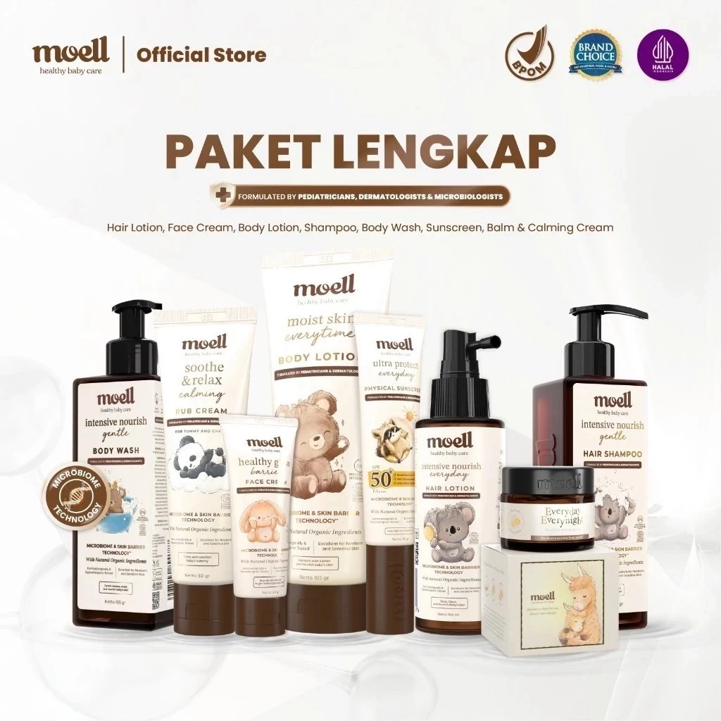 MOELL - MOELL BODY LOTION, SUNSCREEN,HAIR LOTION, BODY WASH, SHAMPOO, BALM, FACE CREAM & SOOTHING & CALMING RUB