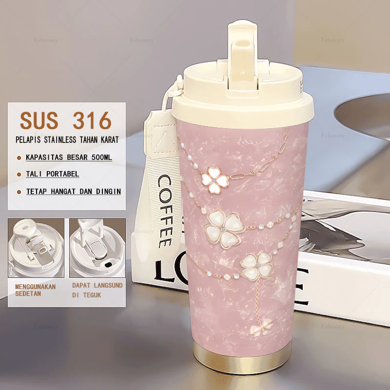 Tumbler stainless 316 sus 500ML tumbler aesthetic viral lucu/tumbler pink/cangkir kopi/tumbler tahan panas dingin/botol minum/tumbler sedotan/tambler botol minum/LLB307SHHH