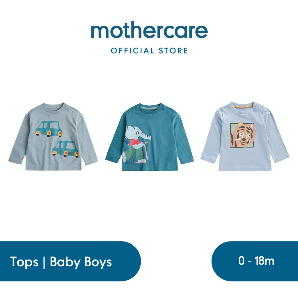 Mothercare Everyday Long-Sleeved T-Shirt - Kaos Lengan Panjang Bayi Laki-laki
