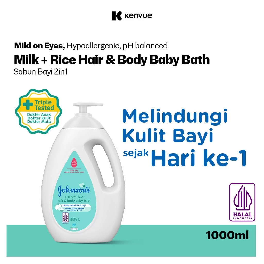 JOHNSON'S Milk + Rice Hair & Body Baby Bath - Sabun Bayi 2in1 1 LITER