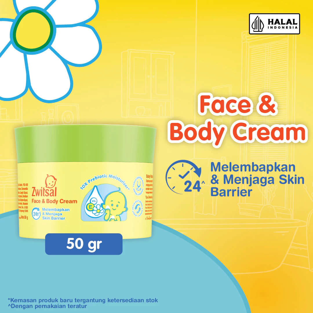 ZWITSAL Baby Face and Body Cream - 10X Prebiotic Moisturizer, Chamomile, Vit E 50 gr
