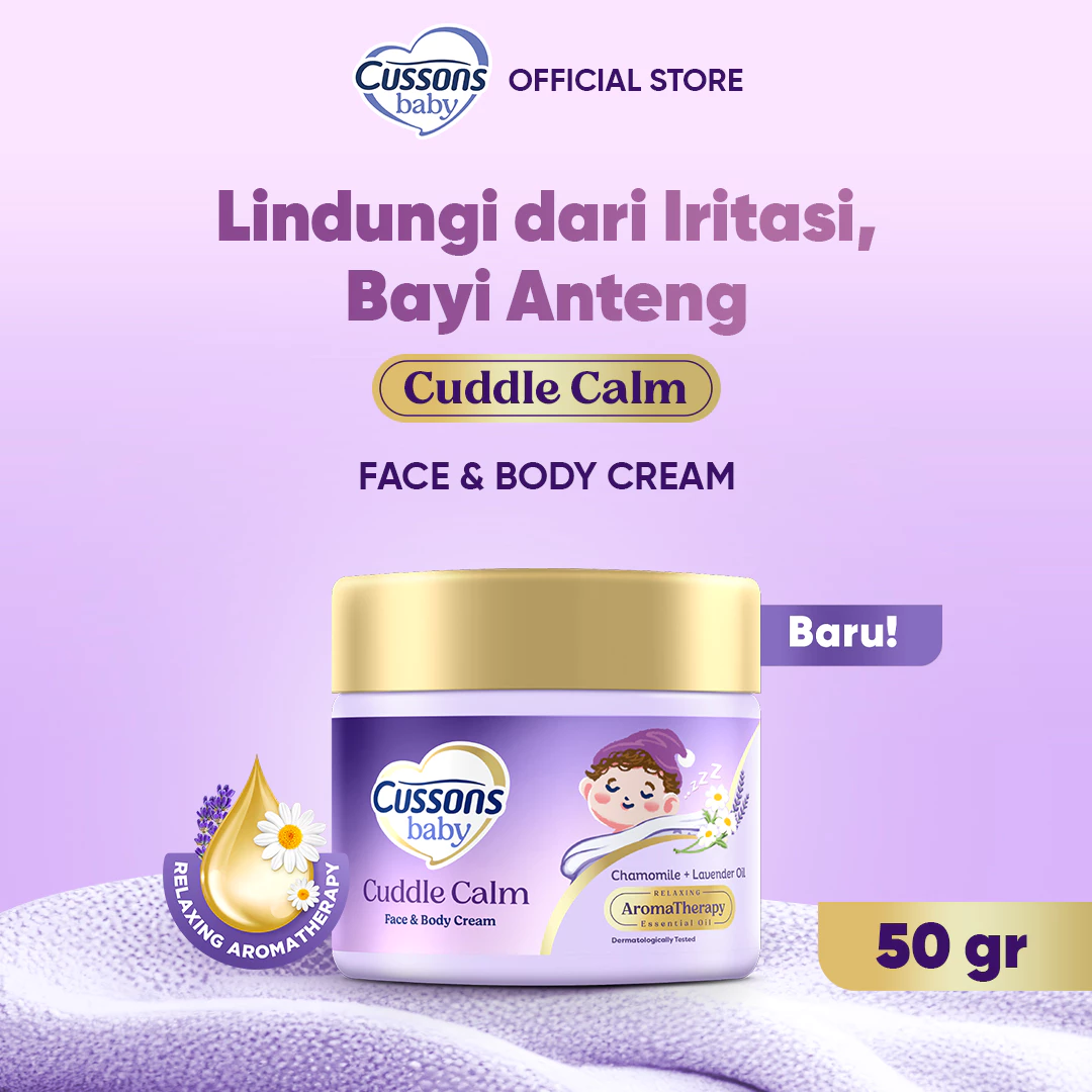 Cussons Baby Cuddle Calm Face & Body Cream 50gr – Chamomile & Lavender Oil, Krim Bayi Cegah Iritasi & Bayi Anteng
