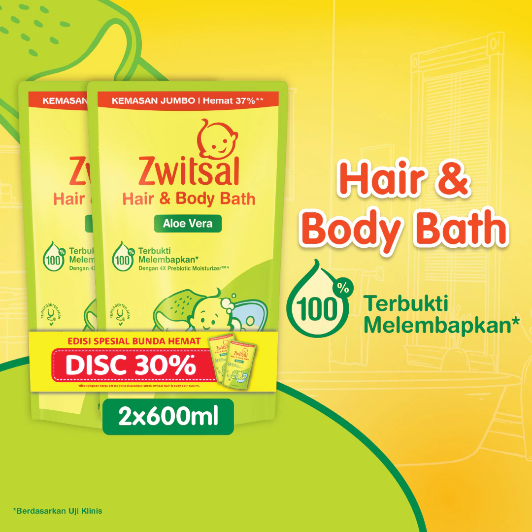 [LEBIH HEMAT 30%] Zwitsal Baby Bath Hair and Body Aloe Vera 600ml Twinpack