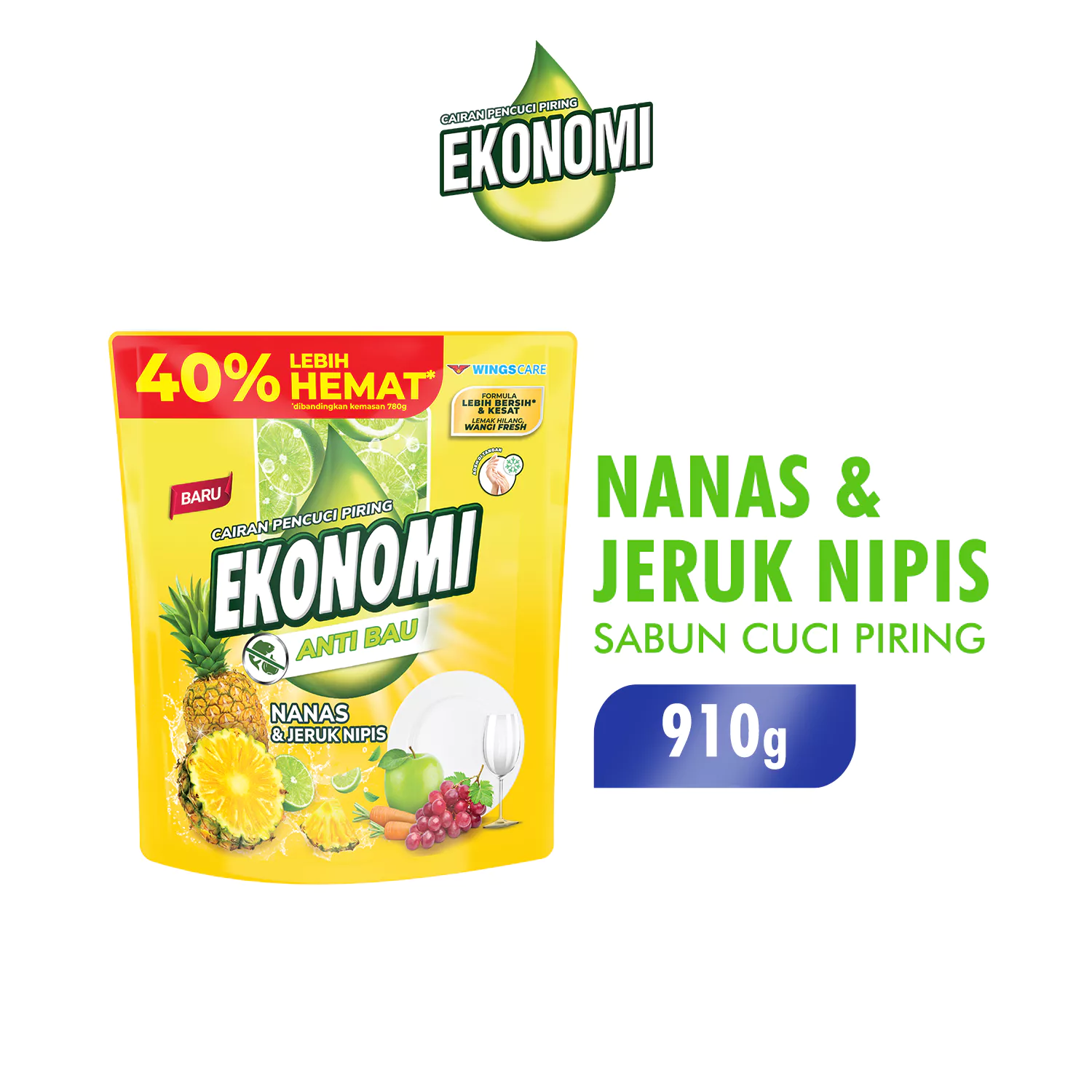 Ekonomi Pencuci Piring Nanas & Jeruk Nipis Pouch 910Gr